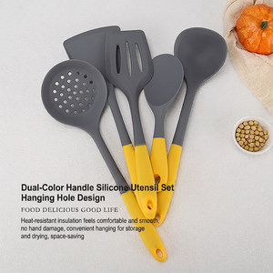 Ensemble d'ustensiles de cuisine en silicone, 12 pièces, manche jaune et gris, résistant à la chaleur, antiadhésif, spatule, louche, écumoire - Product Image 3