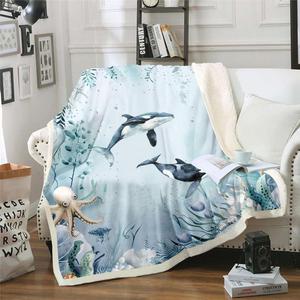 Marine Life Flannel <b>Blanket</b> Throw <b>Blanket</b> Nap <b>Blanket</b> Reversible Cozy Warm for Travel <b>Camping</b> Custom Print Bulk Wholesale - Product Image 1