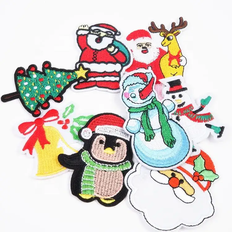 Christmas Embroidered Patches Label Wholesale Custom Made Iron On Embroidery Patch for Clothing Applique