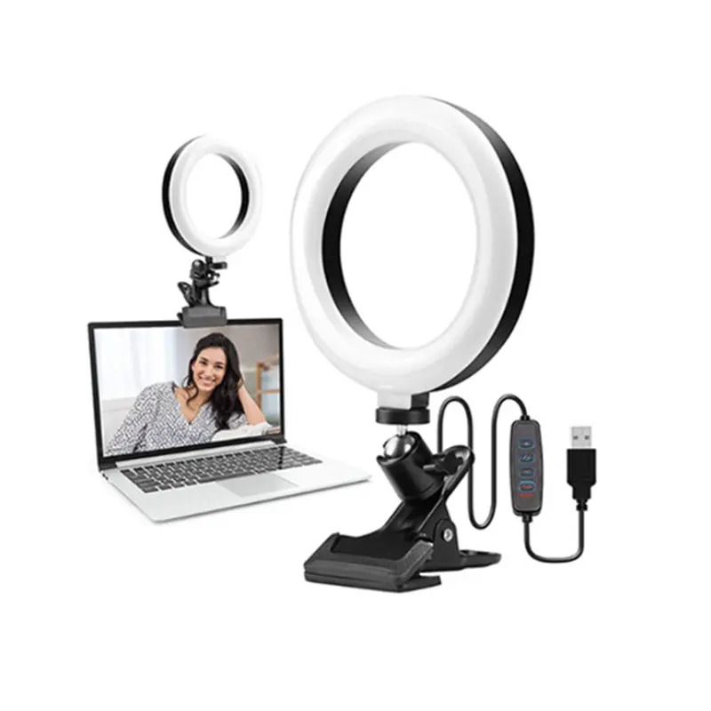 Newest 6 inch 3 Light Mode Dimmable Live Streaming LED Ring Light for Laptop