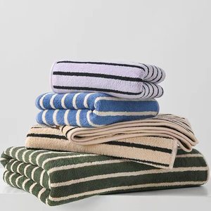 Ensemble de serviettes en microfibre rayées avec logo personnalisé, super absorbantes, douces, pour le bain et les mains, OEM ODM, étiquette privée, hôtel, spa, maison - Product Image 4