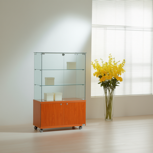 Vitrine moderne en verre 80x40x130 cm avec base en bois de cerisier, portes et étagères verrouillables pour le rangement dans le salon - Product Image 3