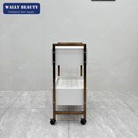 Chariot de Salon de Beauté Blanc, Chariot Utilitaire de Spa, Chariot de Rangement pour Esthéticienne avec 2 Tiroirs, Étagère Ouverte, Verrou et Roues Roulantes
