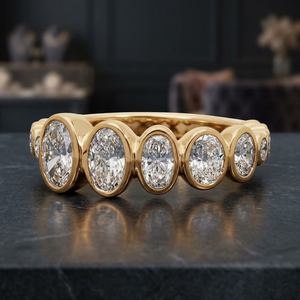 Lab Grown Diamond Oval Cut Bezel <b>Set</b> Eternity Band <b>Ring</b> 10K 14K 18K Gold 925 935 Sterling Silver <b>Women</b> Engagement Party <b>Wedding</b> - Product Image 1
