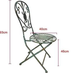 विंटेज फ्रेंच आउटडोर लोहे के बिस्ट्रो सेट-फोल्डेबल गार्डन कुर्सियां और पैटिओ, बालकनी के लिए गोल टेबल - Product Image 5