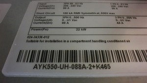 Variateur de vitesse AYK550 <span class=keywords><strong>22kW</strong></span> 30HP 88A <span class=keywords><strong>208</strong></span>-240V IP21 - Product Image 6