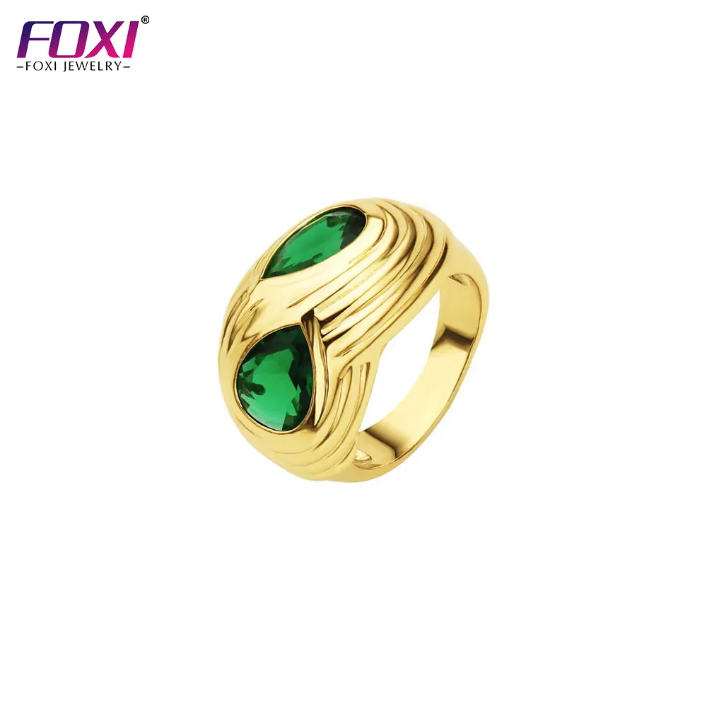 foxi jewelry fashion 18k gold cubic zirconia ring minimalist green pink stone gem big rings for women 2023