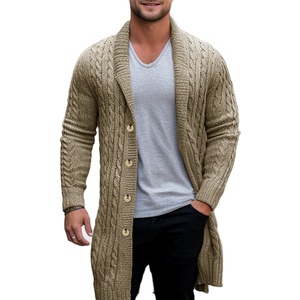 2025 <strong>Men's</strong> Quiet Luxury Mid-Length <strong>Cardigan</strong> - Thick Cable Knit <strong>Shawl</strong> <strong>Collar</strong> Wool-Blend Coat | Warm Knitwear Customizable - Product Image 2