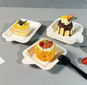 Assiettes à gâteau carrées jetables de 4 pouces en bagasse, personnalisables (couleur, taille, motif), écologiques et compatibles micro-ondes, pour <span class=keywords><strong>desserts</strong></span> de restaurants - Product Image 6