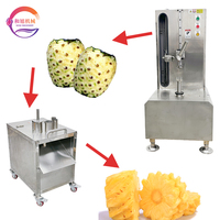 Automatische commerciële ananas schil- en snijmachine set voor fruitverwerkingslijn, optionele snijgroottes van 1-8 mm, op maat gemaakt.