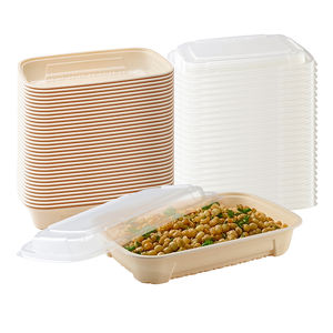 Envase de comida desechable de 9 por 9 pulgadas ecológico al por mayor, comida rápida biodegradable, almuerzo, concha de almeja, <span class=keywords><strong>microondas</strong></span> para llevar - Product Image 4