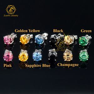 أقراط مويسانيتي وردية ملونة 1 قيراط أزرق أرجواني أحمر اللون أقراط ماسية انفرادية مستديرة للسيدات - Product Image 2