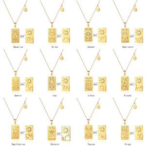 Collar de acero inoxidable con grabado de oro real de 18k y 12 signos del zodiaco, colgante de astrología, 316L, personalizado, novedad de <span class=keywords><strong>2022</strong></span> - Product Image 1