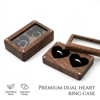 Boîte à alliances de mariage et de fiançailles en bois de noyer écologique Landy, avec couvercle transparent rectangulaire, logo gravé personnalisable
