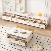 Ensemble de meubles de salon de luxe modernes : meuble TV et table basse en bois durable et acier inoxydable, écologique