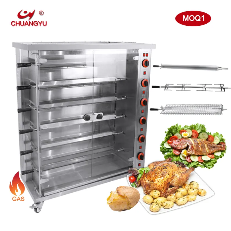 Chuangyu Máquina Rostisserie de Pollo Giratoria de Gas Profesional de Alta Capacidad, Máquina de Rostisserie de Alta Capacidad, 2 Unidades