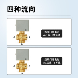 Vanne à trois voies entièrement en cuivre, pièces de systèmes CVC, unité de ventilo-convecteur, vanne d'arrêt, deux fils, normalement ouverte, fermée, tuyau d'eau - Product Image 2