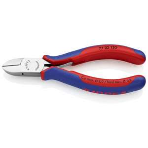 KNIPEX - 77 02 130 Electronics Diagonal Cutter head <b>mirror</b> polished, handles with multi-component grips, round head, with <b>bevel</b> - Product Image 1