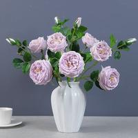 Buket bunga austin rose Artificial, buket bunga mawar sentuhan asli 3 kepala melembabkan untuk dekorasi rumah dan pernikahan