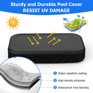 Couverture de piscine rectangulaire gonflable en tissu Oxford Vectus OEM noir, imperméable, laminée PVC, avec bande élastique intégrée et boucle supplémentaire - Product Image 6