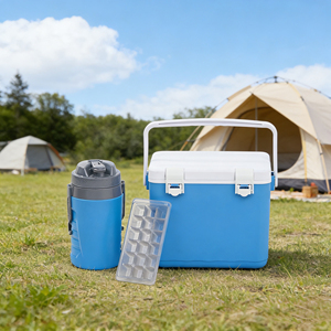 Glacière portable en plastique dur, mousse EPS, blanc et bleu, 10L+1.9L, glacière de camping, glacière de voyage, ensemble de glacière - Product Image 3