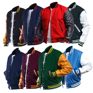 OEM özel renkli uzun kollu yama şönil nakış Streetwear Letterman kolej ceketi erkekler için