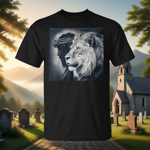 Camiseta cristiana Lion Of Judah con diseño de Jesús y león, color negro, talla mediana - Product Image 3