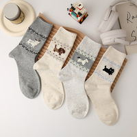 Drôle de dessin animé Animal femmes chaussettes moyen tube coton coloré chien chat motifs équipage chaussettes chaussettes douces