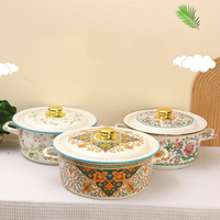 Casserole en émail épaissie de 26/30 cm, motif fleur de dinde, antiadhésive, avec couvercle