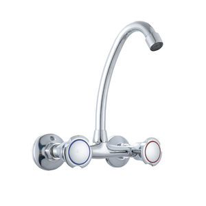 Grifo de Cocina Monomando Clásico Moderno de Latón Cromado para Montaje en Pared con 2 Orificios para Agua Fría y Caliente, Colección Primavera-Verano - Product Image 6