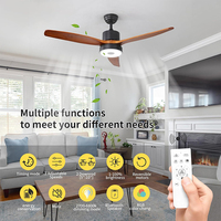 Vente en gros de ventilateur de plafond moderne à LED RVB de 42 48 52 pouces pour haut-parleur Bluetooth Télécommande en bois pour intérieur de restaurant à la maison