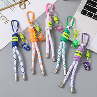 Grosir Gantungan Kunci Wajah Tersenyum 14cm Tali Kepang Liontin Carabiner Klip Tas Tali Pergelangan Tangan Aksesoris Warna-warni Kawaii Grosir OEM