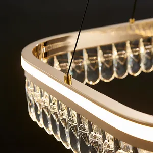 Moderne Woonkamer Dimmen Aluminium Ronde Led Verlichting 2 Lagen Led Hanglamp Luxe Kristallen Kroonluchter