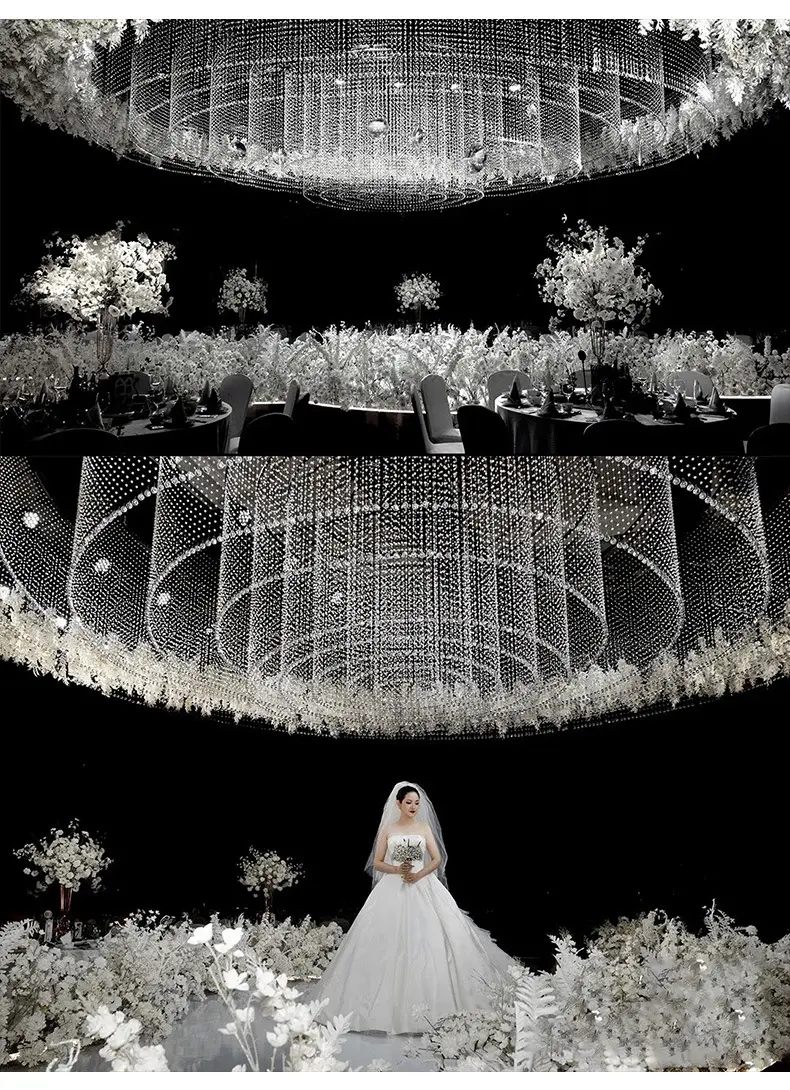Novo casamento teto decoração acrílico cristal talão cortina lustre casamento hotel salão de baile casamento pingente adereços