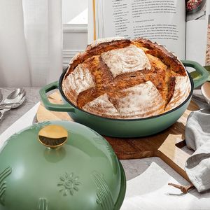 Four à pain <span class=keywords><strong>en</strong></span> <span class=keywords><strong>fonte</strong></span> avec couvercle cloche pour la cuisson Four hollandais émaillé <span class=keywords><strong>jaune</strong></span> avec couvercle dôme pour levain 2.6 qt - Product Image 6