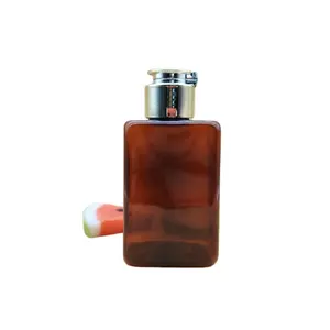 150ml Empty Plastic PET Bottles Cosmetic Square Lotion Bottle Amber Plastic Shampoo Bottle with flip top cap