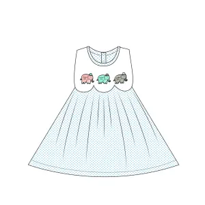 Yihui Boutique personnalisé robe pour enfants princesse noeud français éléphant motif de broderie bébé fille robe en coton pour le printemps