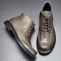 Bottes en cuir véritable pour hommes, bottes à la cheville rétro tendance avec fermeture éclair pour l'automne et l'hiver, bottes courtes décontractées à bout rond, respirantes