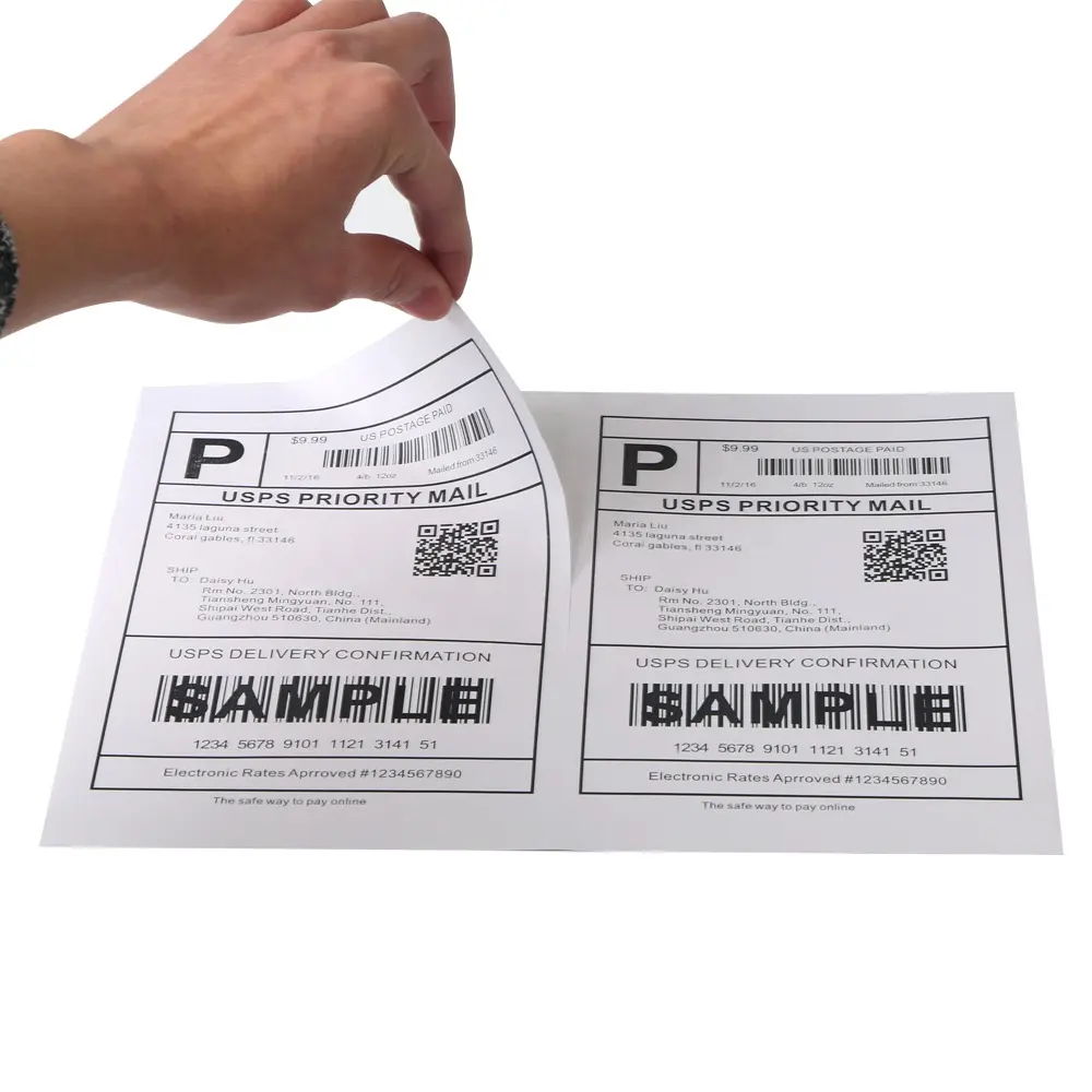 Half Sheet Adhesive Versand etiketten A4 Papier blatt aufkleber 2 pro Blatt 210x297mm Etiketten maschinen druck Benutzer definierte Formen Verpackung