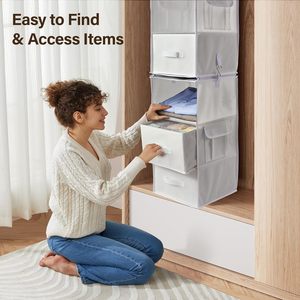 Hanging Closet Organizer <b>6</b>-Shelf With 3 <b>Drawers</b> And Side Pockets For Bedroom Clothing Storage - Product Image 5