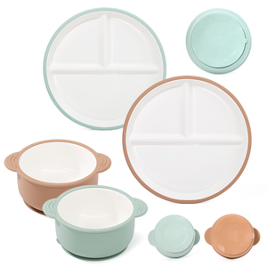 Manchons de ventouse puissants et manchons de plaque faciles à nettoyer Bols et assiettes en céramique avec manchons en silicone - Product Image 1