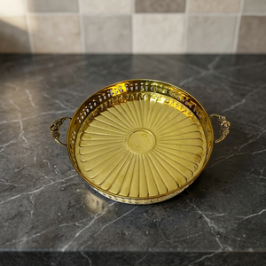 Round Gold Metal Serving Tray With Handles <b>Vintage</b> Design Handmade Polished Solid Pattern Party Dishes & <b>Plates</b> - Product Image 2