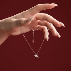 Dylam Dainty <b>Initial</b> Necklace Rhodium Plated 925 <b>Silver</b> 5A Zirconia Tiny -R- Letters Monogram <b>Pendant</b> Necklaces for Women - Product Image 2