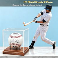 Vitrine en bois pour balle de baseball, boîte en acrylique transparente avec protection UV à 93,8 %, support transparent pour balle de baseball avec base en bois