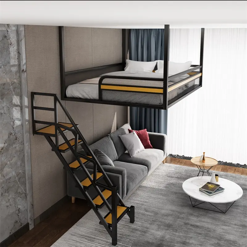 Zware Slaapzaal Appartement Loft Stapelbed Slaapkamer Meubels Ijzeren Frame Eenvoudig Design Bed Dubbel Stapelbed Loft Metalen Bed