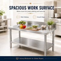 Table utilitaire commerciale en acier inoxydable avec crédence pour zone de préparation de buffet, service de taille personnalisée
