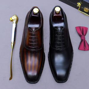 Zapatos casuales de cuero estilo coreano con tacón bajo para hombre, zapatos de cuero pintados de color, zapatos Oxford de cuero genuino de talla grande - Product Image 3