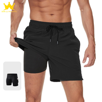 Short de bain 2-en-1 respirant en tissu tissé pour homme, taille mi-haute, avec doublure de compression, entrejambe de 9 pouces, séchage rapide, pour la natation et le surf