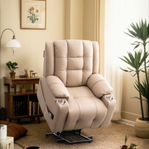 Fauteuil à bascule électrique moderne gris-bleu en tissu pour adultes, avec port de charge USB, fonction de levage et chaleur, grand format - Product Image 5