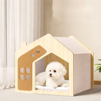 Niedliches Hausförmiges Holz-Katzenbett - Indoor-Haustier-Versteck mit Weichem Kissen, Belüftete Katzenhöhle für Katzen